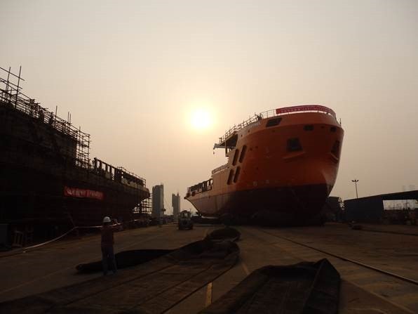 Sun setting. Estimate vessel will reach launch barge early tomorrow morning.