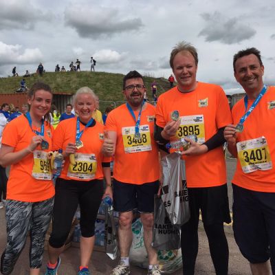 from left-right, is Sentinel Marine’s Baker Hughes 10k team – Ashley Coutts, Natalie Fitzpatrick, Martin Peters, Craig Barclay and Jonathan Mitchell.